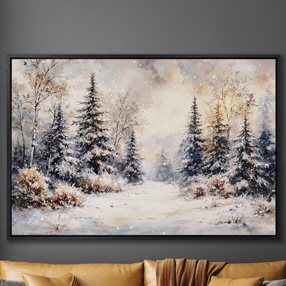 Snowy Winter Forest Scene Winter Decor Framed Print For Living Room Large Wall Art Nature Landscape Ready To Hang Art