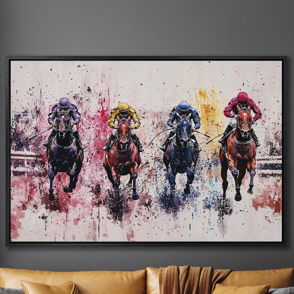 Horse Racing Finish Line Abstract Watercolor Sports Art Poster