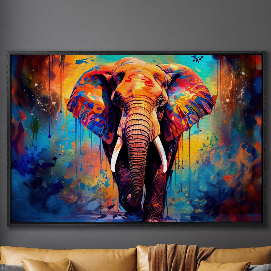 Colorful Elephant Animal Portrait Wall Art Print