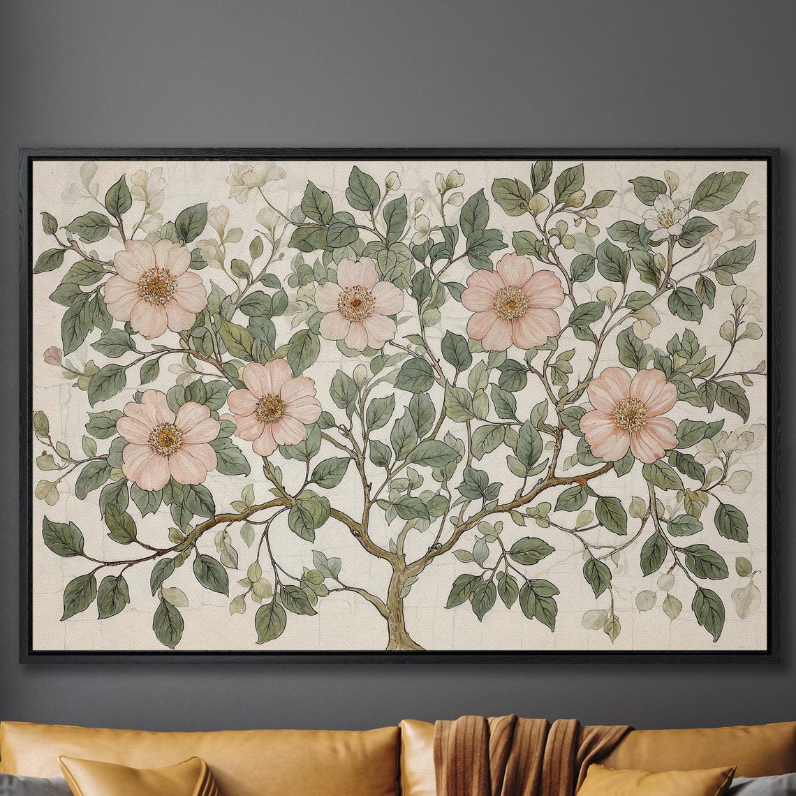 Delicate Pink Blossom Tree Chinoiserie Botanical Floral Wall Art