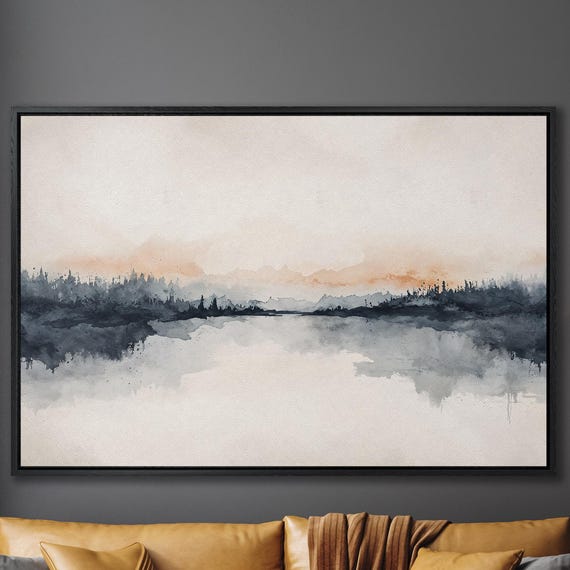 Watercolor Landscape Lake Scene Abstract Nature Wall Art Framed Print Large Wall Art Bedroom Decor Ready To Hang Gift For Mom