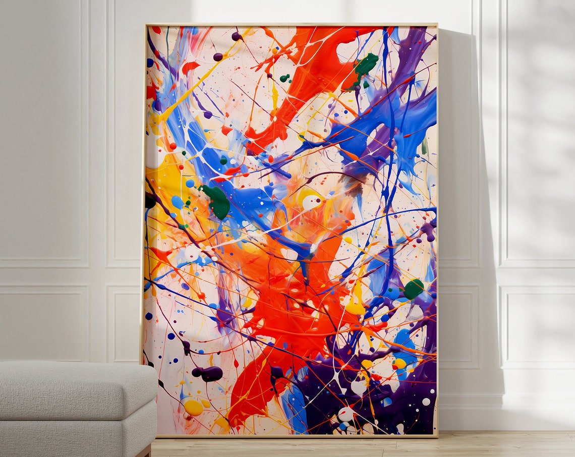 Jackson Pollock Style Rainbow Splash Paint Abstract Art Poster