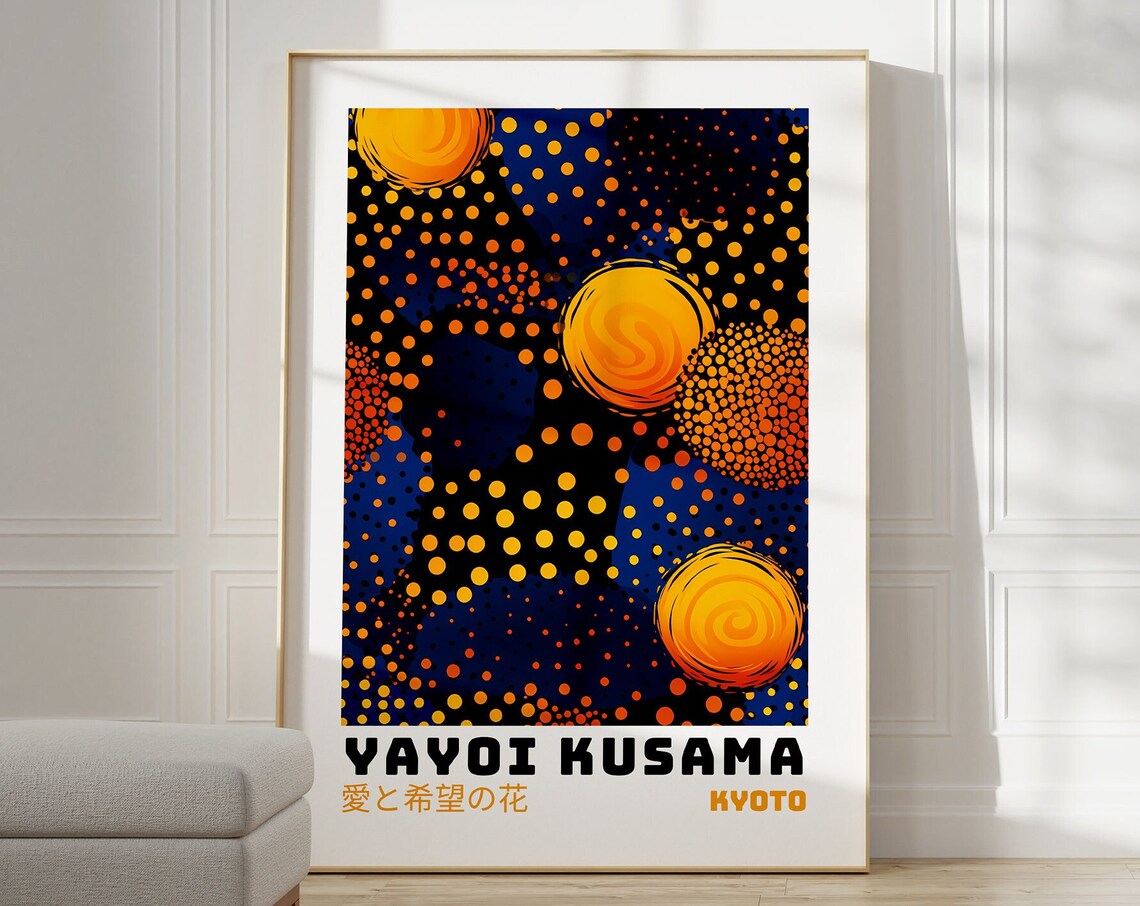 Yayoi Kusama Kyoto Cosmic Midnight Blue Dotted Suns Art Poster