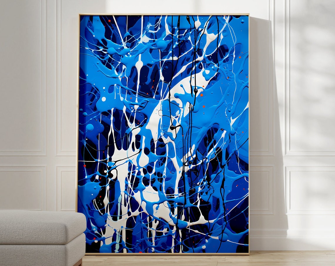 Jackson Pollock Style Cobalt Blue Drip Paint Abstract Art Poster