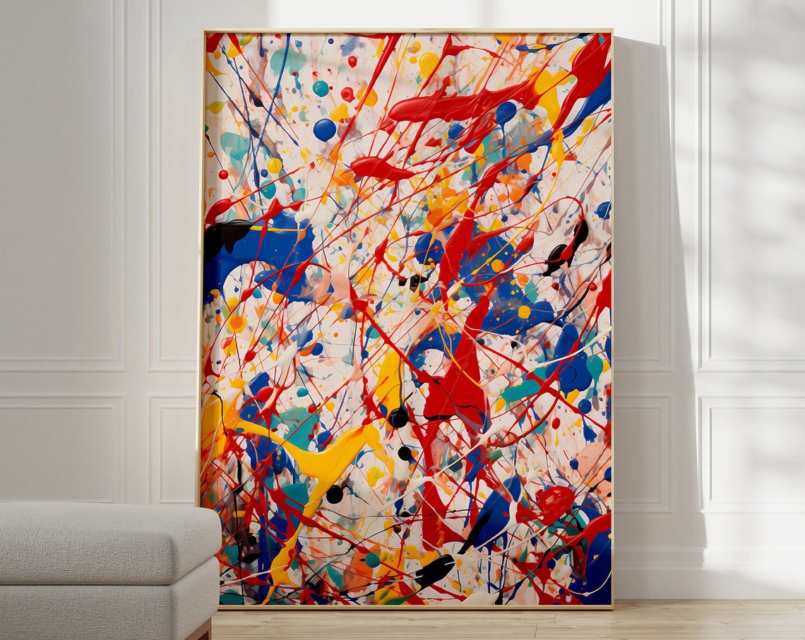 Jackson Pollock Style Red Blue Yellow Splatter Abstract Poster