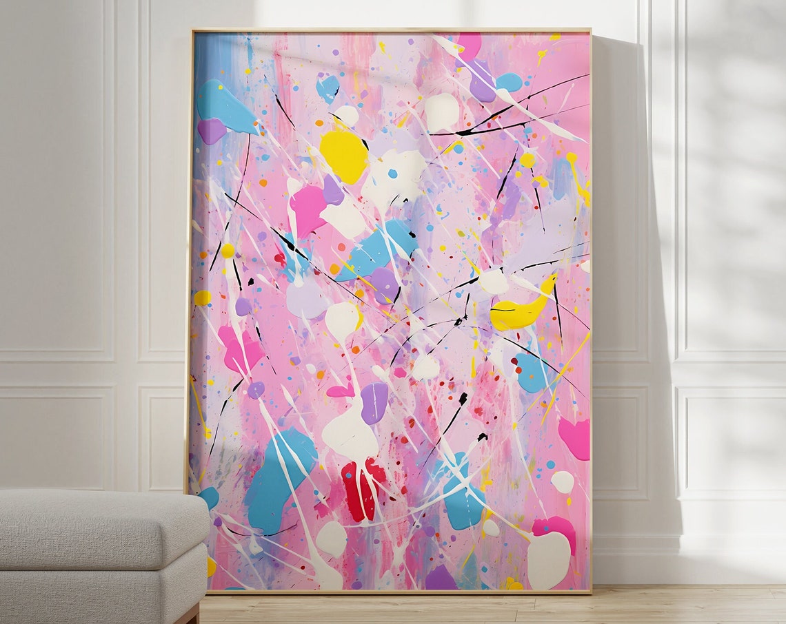 Pastel Abstract Drip Painting Colorful Modern Splatter Art Poster