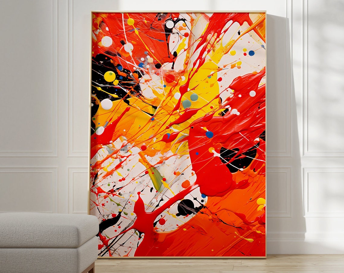 Jackson Pollock Style Fiery Red Splash Paint Abstract Art Poster