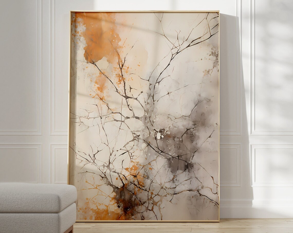 Amber Ink Branch Abstract Painting Minimal Organic Art Poster