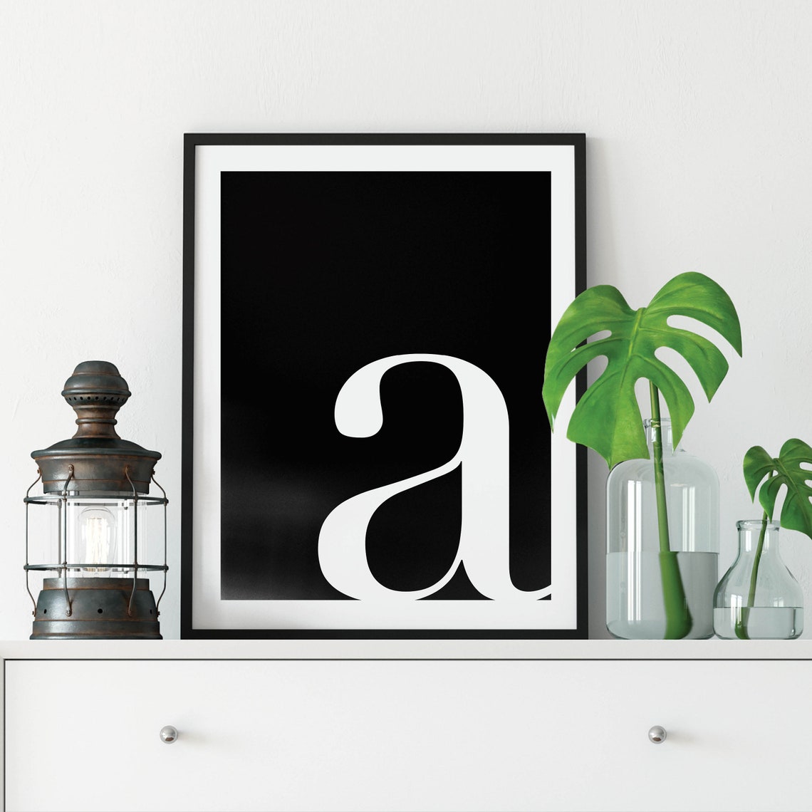 Lowercase A Serif Monogram Letter Black and White Minimalist Poster - Image 3