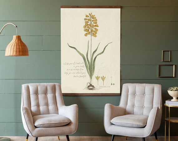 Colossians 3:15 Vintage Botanical Yellow Bloom Scripture Poster
