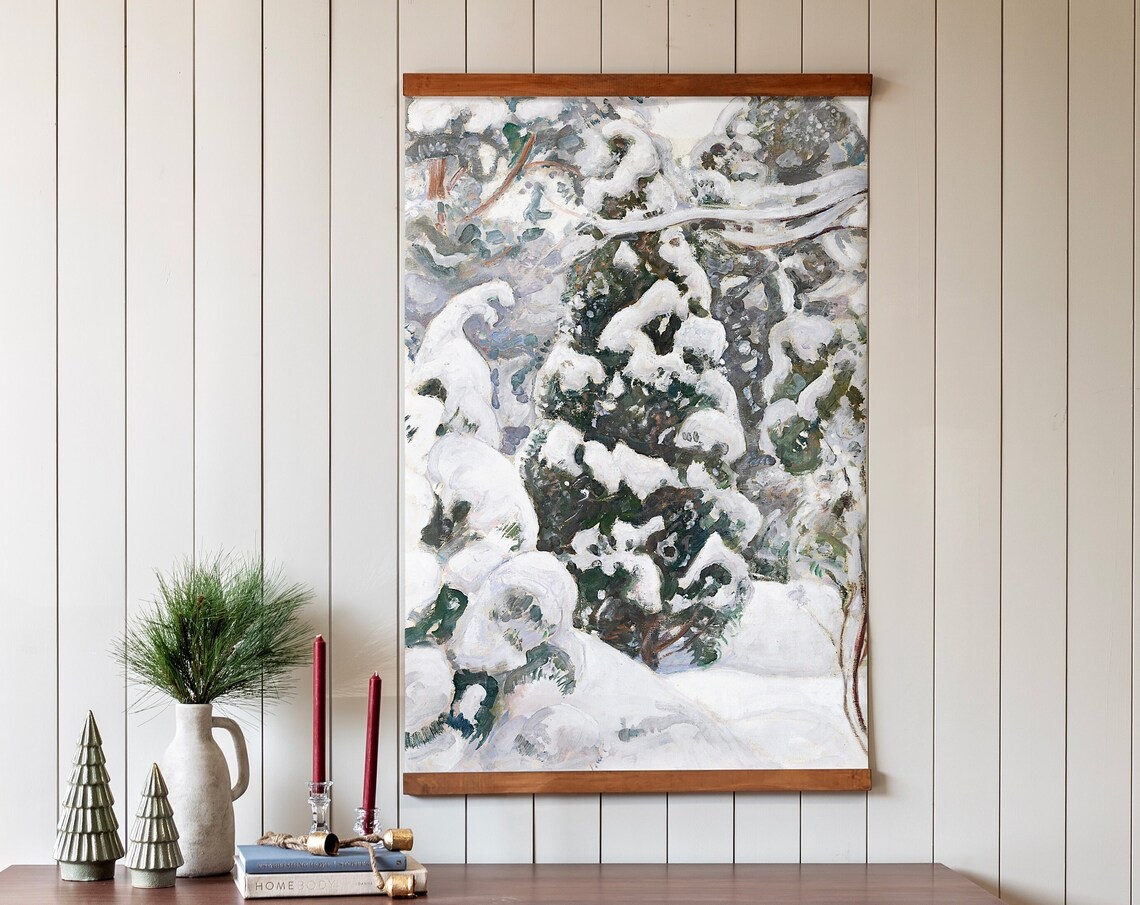 White Christmas Tree Nature Scene, Holiday Wall Art Print