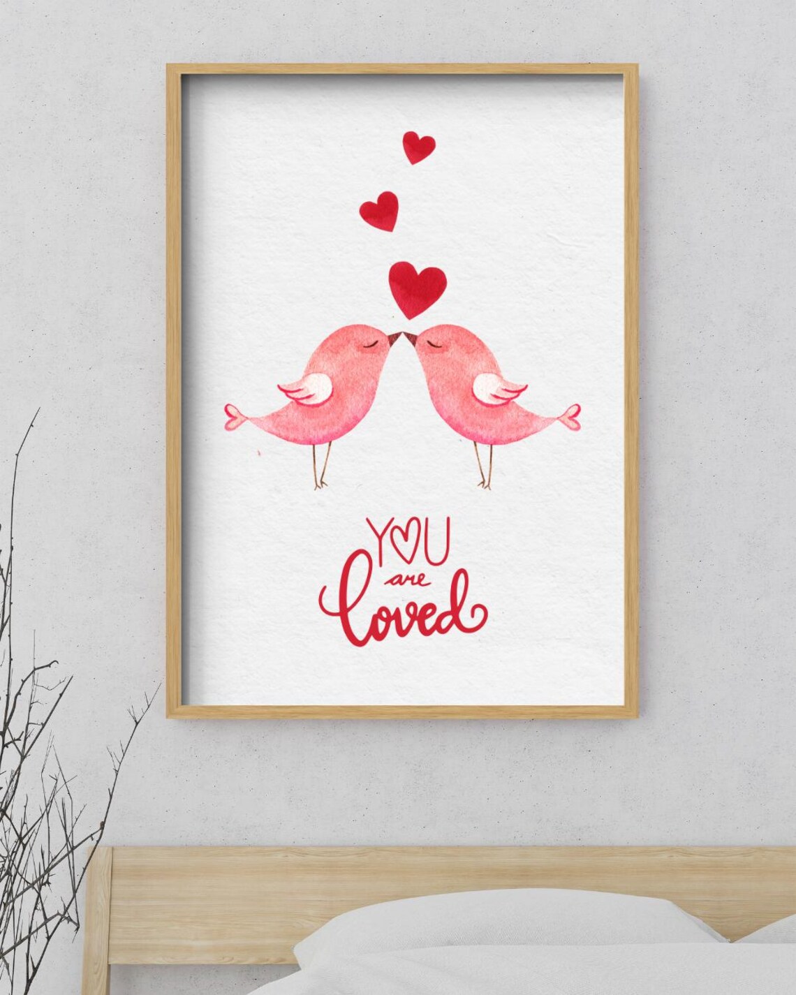 You Are Loved Kissing Pink Love Birds Hearts Valentine Art Poster - Image 3