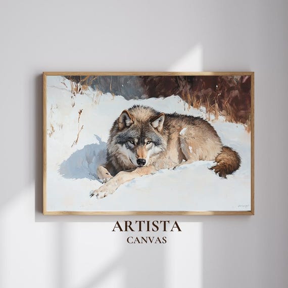 Winter Wolf In Snow Realistic Wildlife Art Print Grey Wall Decor Nature Animal Painting Gift For Lovers