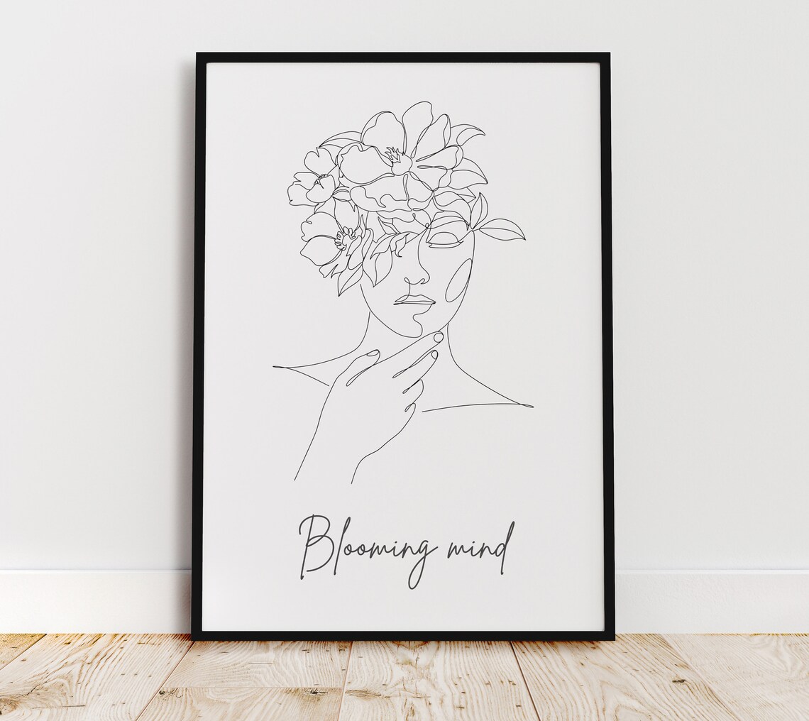 Blooming Mind One Line Art Woman Floral Face Minimalist Poster - Image 8