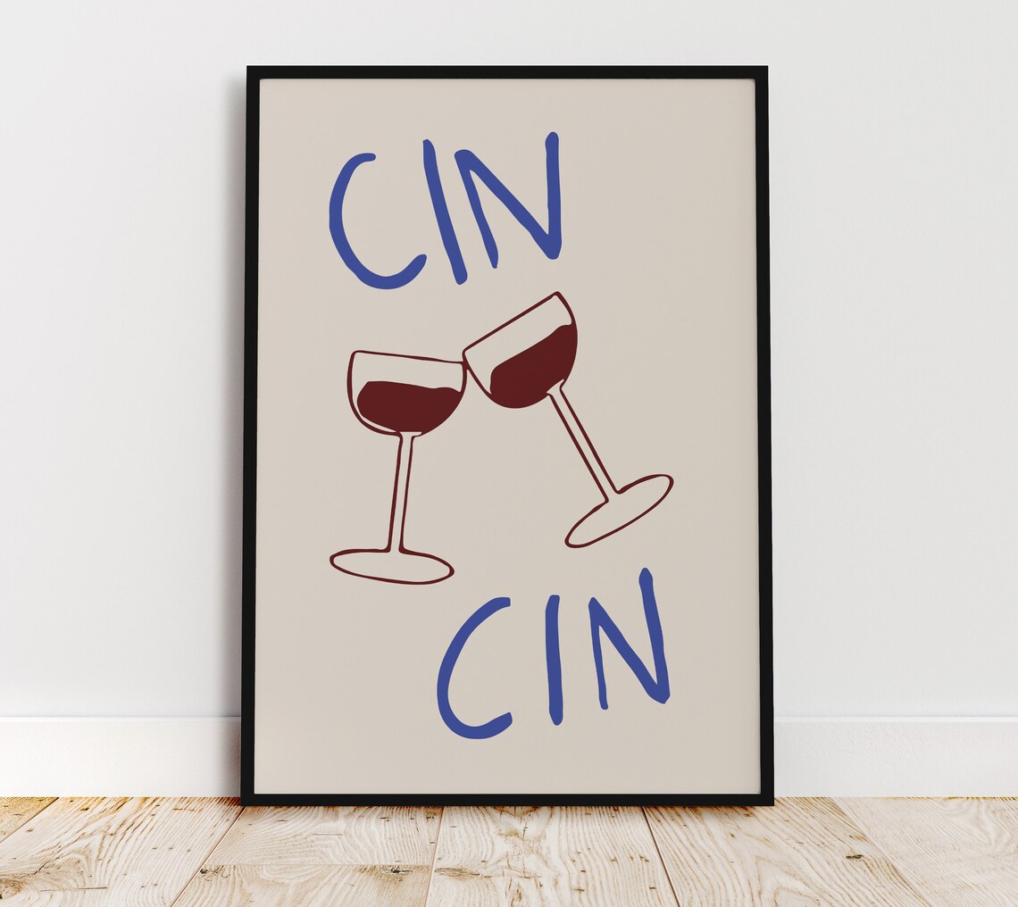 Cin Cin Cheers Wine Glasses Kitchen Art Print - Image 2