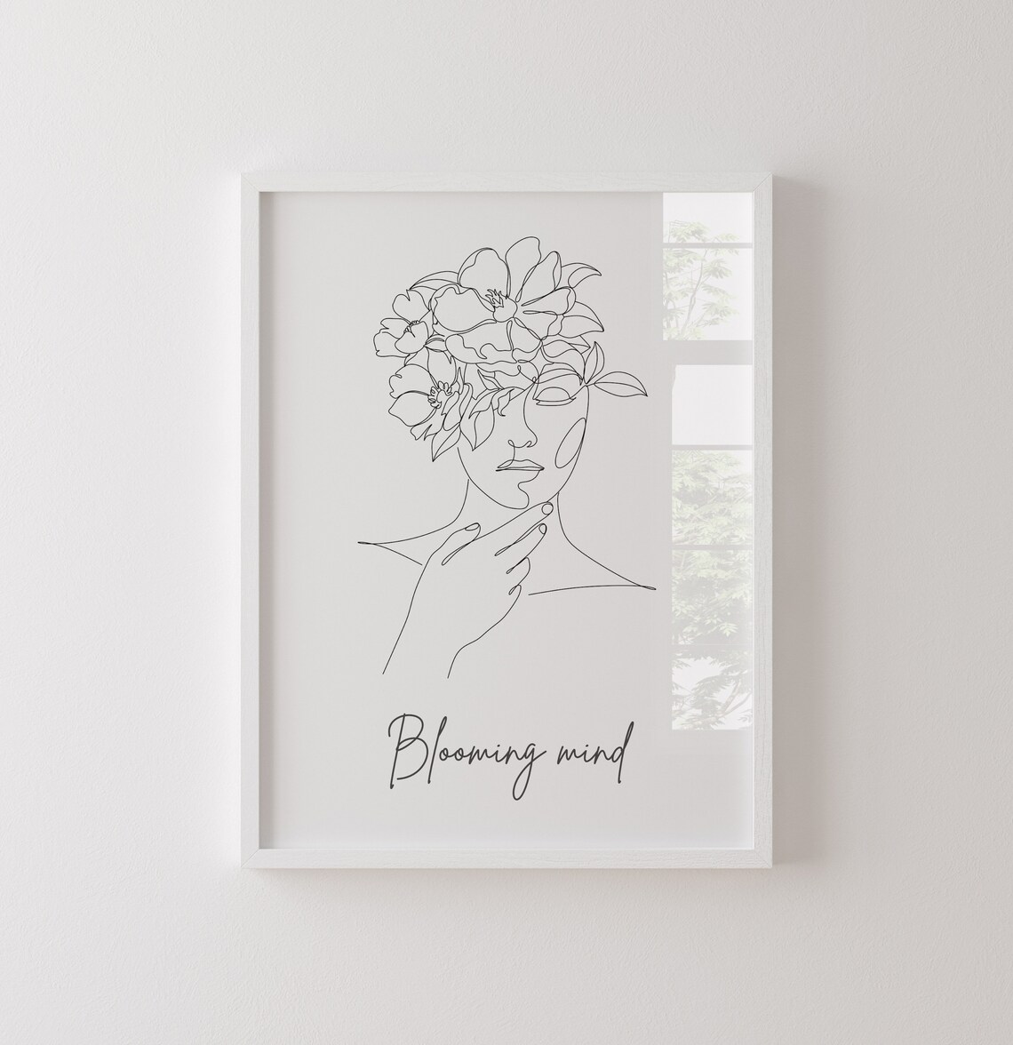 Blooming Mind One Line Art Woman Floral Face Minimalist Poster