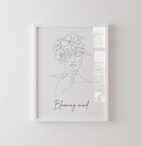 Blooming Mind One Line Art Woman Floral Face Minimalist Poster