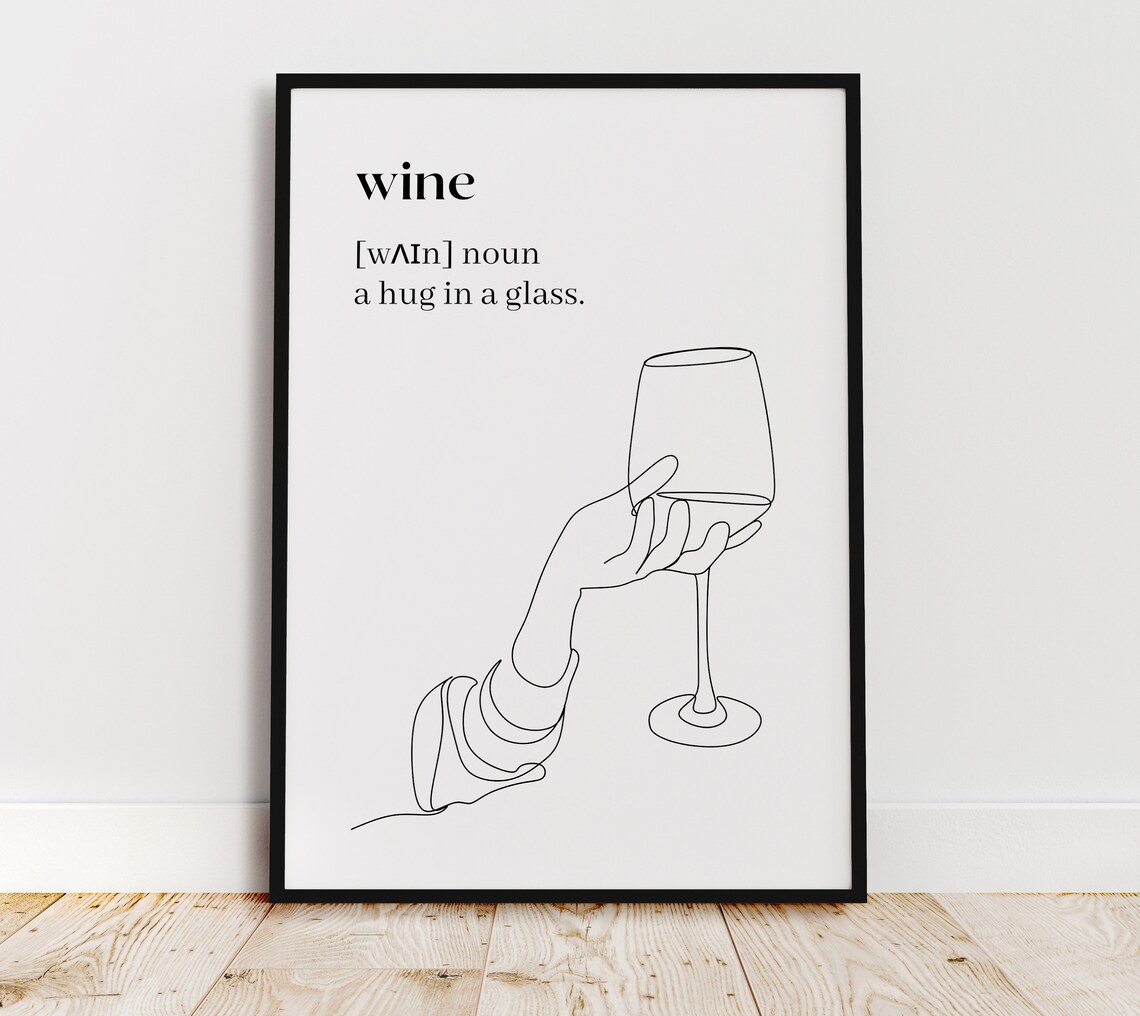 Wine Definition Hug In A Glass Home Bar Line Art Decor Poster - Image 8