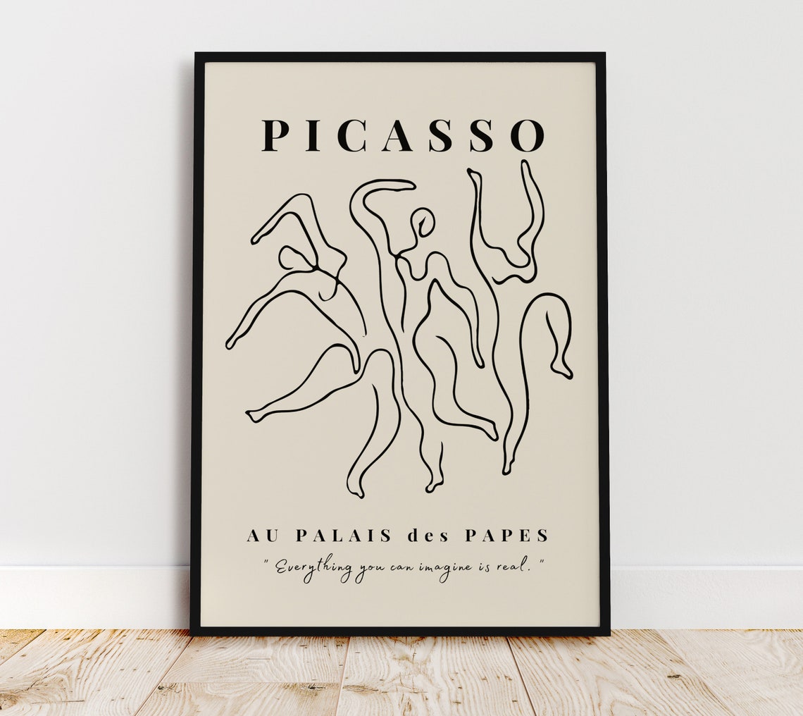 Picasso Line Art Faces Exhibition Style Beige Minimalist Poster - Image 2