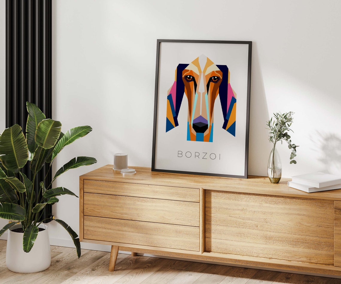 Borzoi Dog Geometric Colorful Pop Art Portrait Minimalist Poster - Image 3