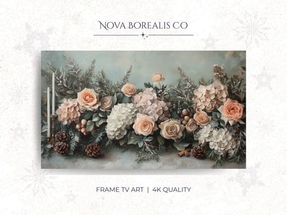 Vintage Floral Frame Tv Art Romantic Victorian Bouquet Decor Lush Peonies Wall Antique Botanical Classic 80