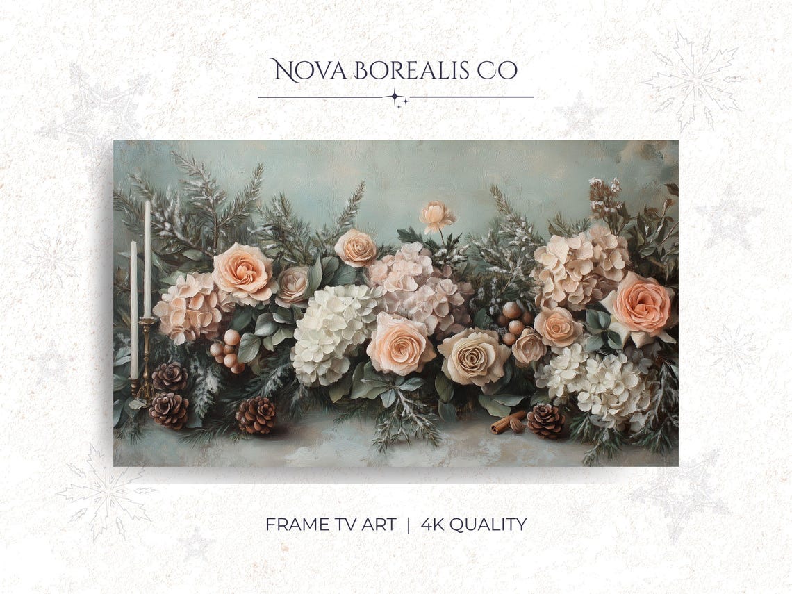 Vintage Floral Bouquet Roses Hydrangeas Candle Frame TV Poster