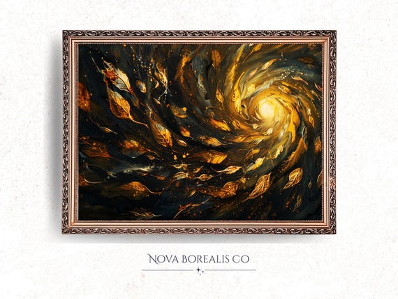 Glowing Swirl Abstract Fluid Art Metallic Painting Moody Wall Earthy Home Decor Golden Modern Print 6
