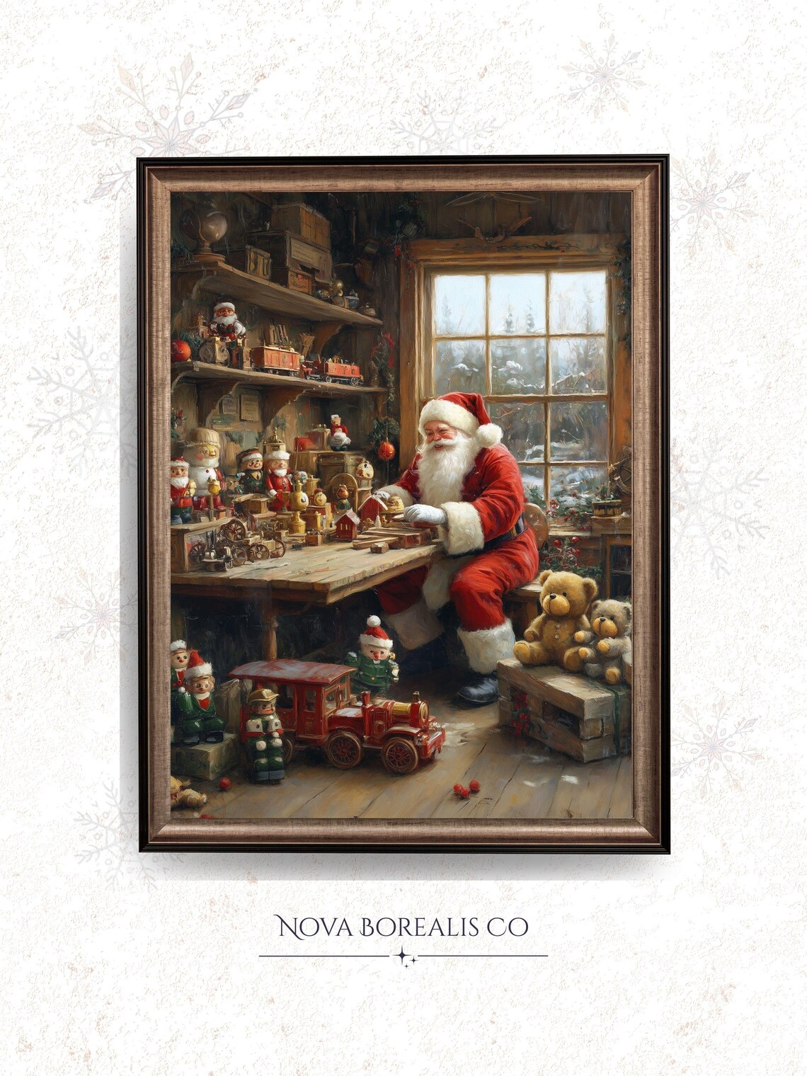 Santa Claus Toy Workshop Vintage Christmas Painting Wall Art