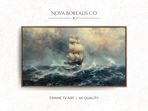 Tall Ship Stormy Sea Sailing Vessel Nautical Ocean Waves Painting Poster