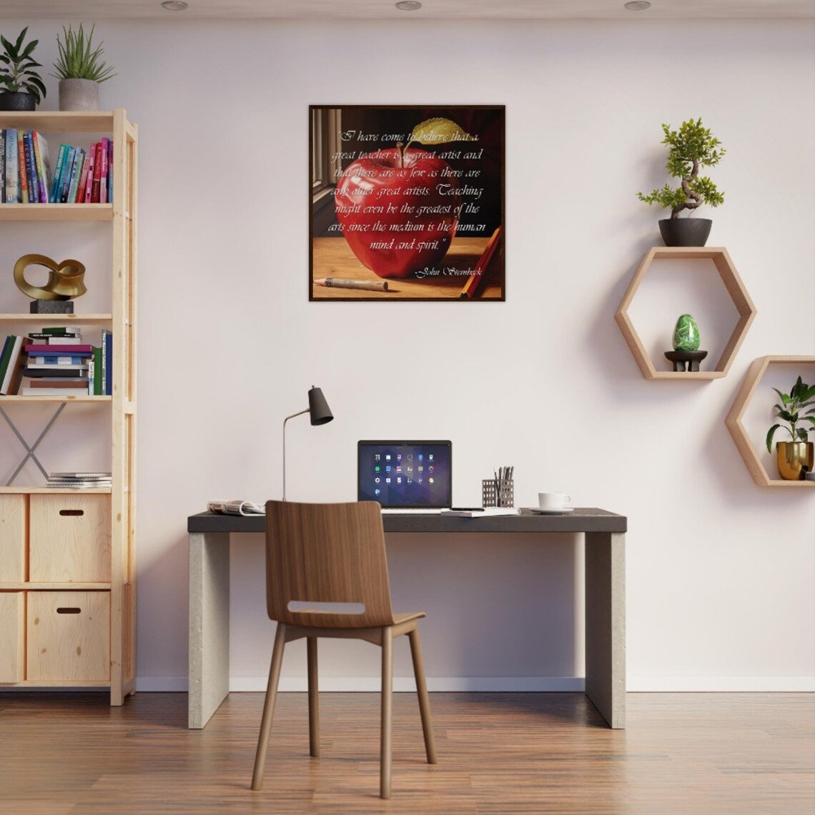 John Steinbeck Great Teacher Artist Quote Red Apple Painting Poster - Image 2