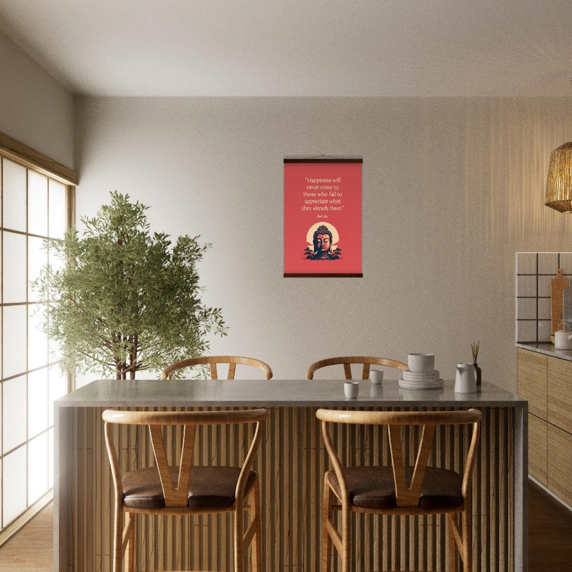 Tranquil Buddha Poster With Magnetic Wooden Hanger Minimalist Zen Uplifting Wall Art Red - Image 3