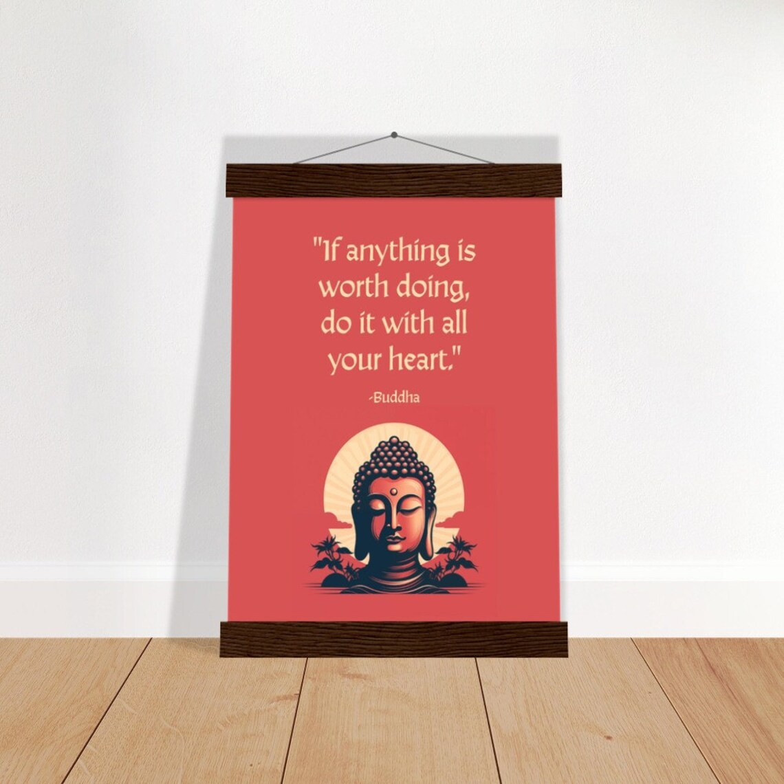 Buddha Quote Poster "Do It With All Your Heart" Red Minimalist Zen Design - Image 4