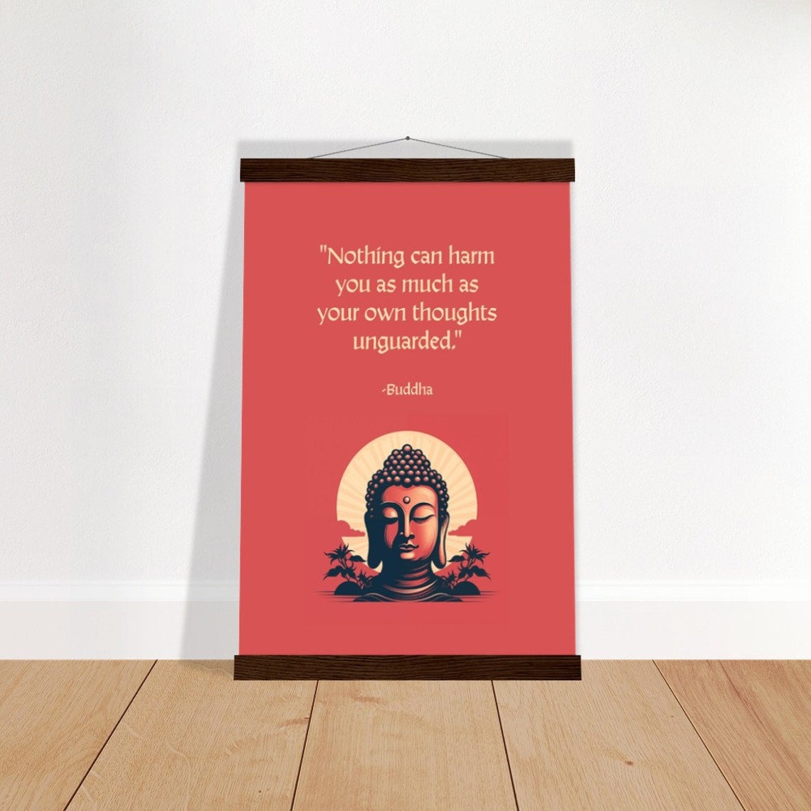 Buddha Nothing Can Harm You Unguarded Thoughts Red Zen Quote Poster - Image 4