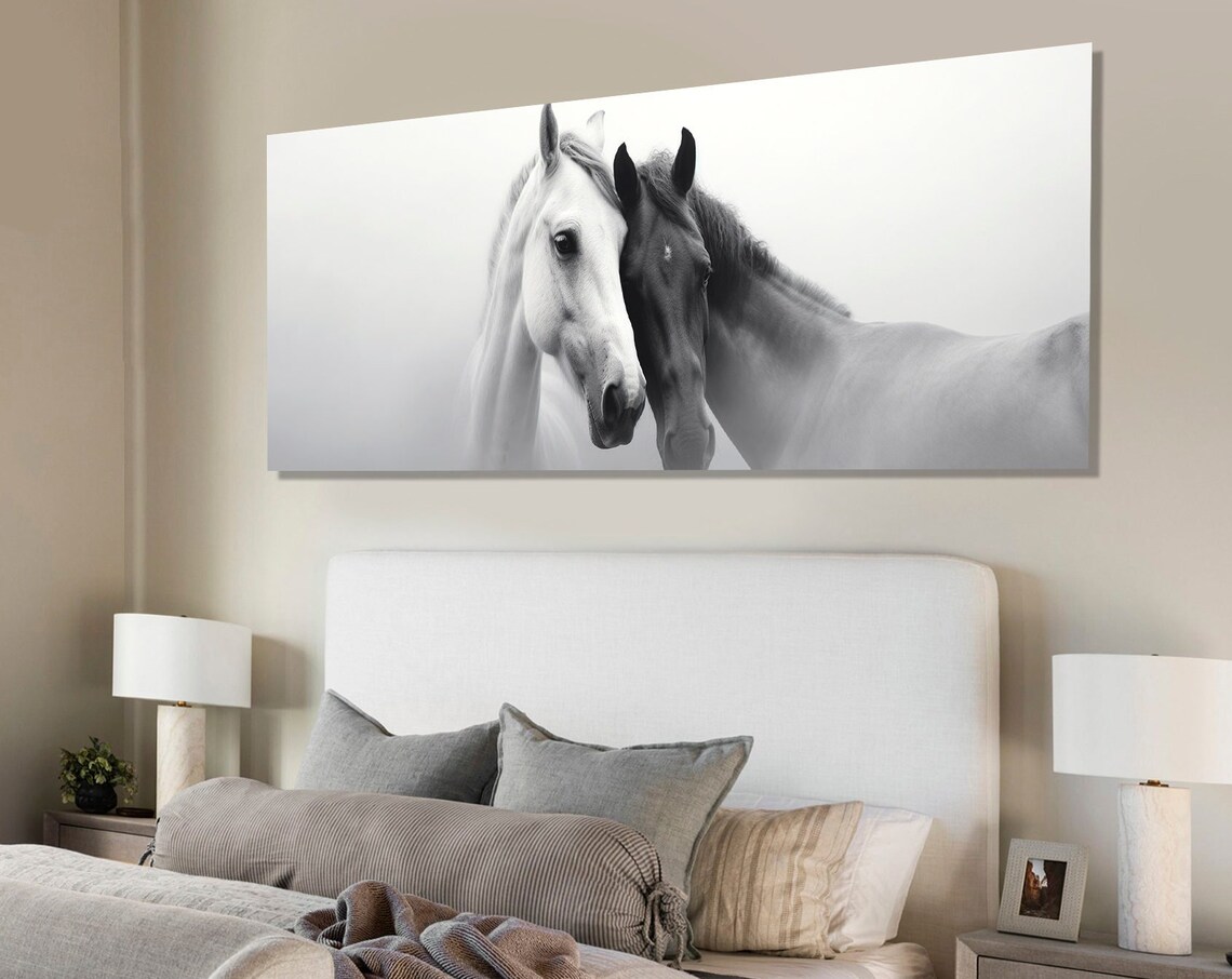 Black And White Horses In Love, Romantic Horse Art Print
