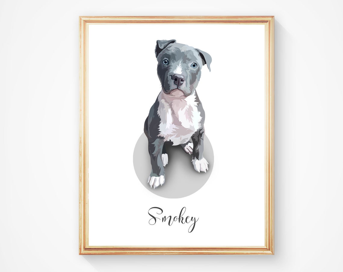 Smokey the Gray Puppy Custom Vector Pet Portrait Name Poster