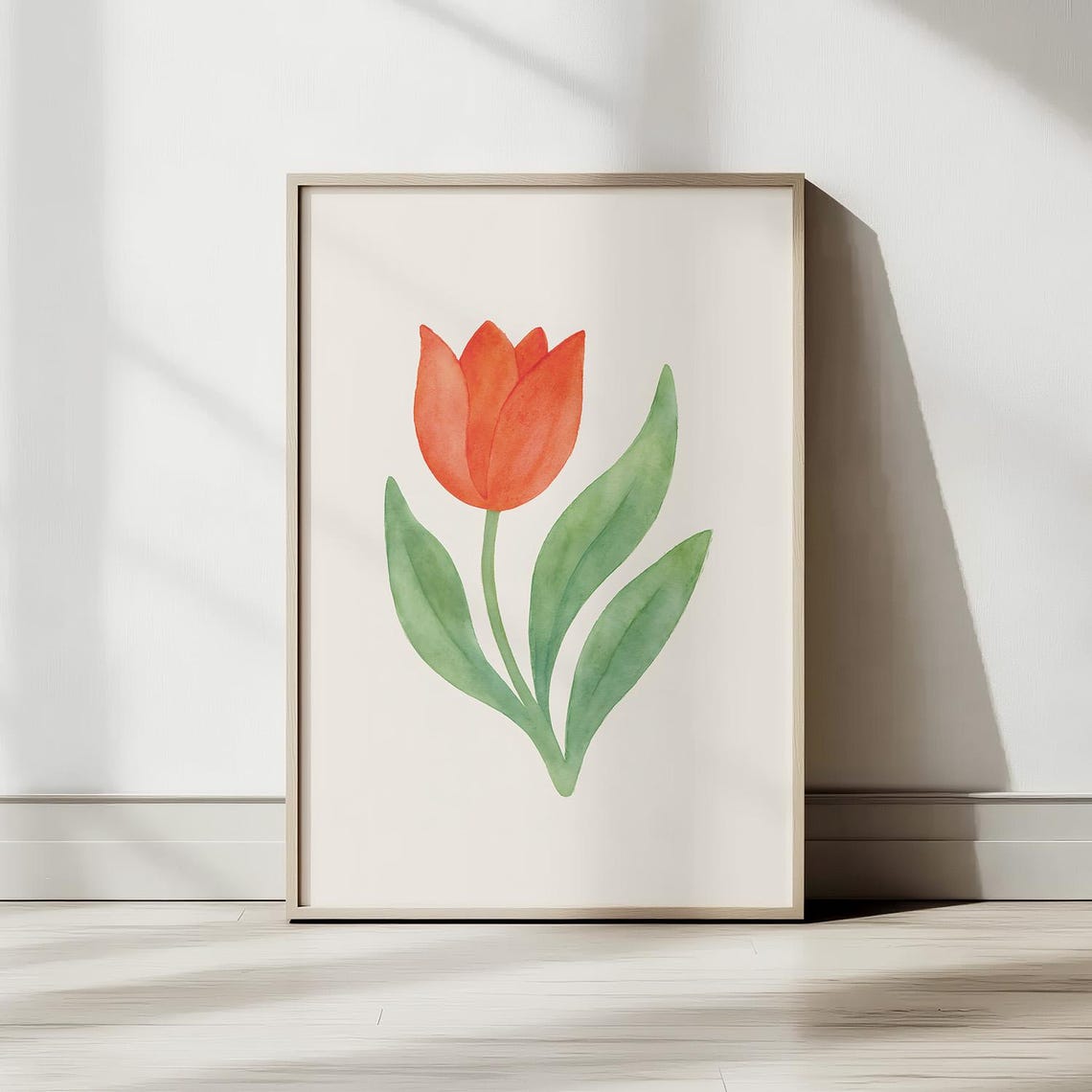 Scarlet Watercolor Tulip Bloom Fresh Spring Simple Flower Wall Art