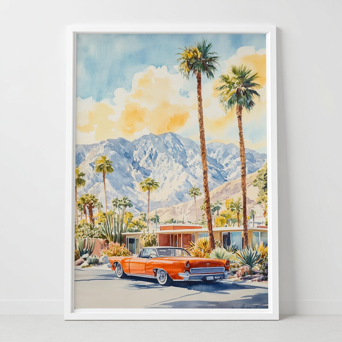 Palm Springs Vintage Car Palm Trees Mid Century Modern Desert Poster