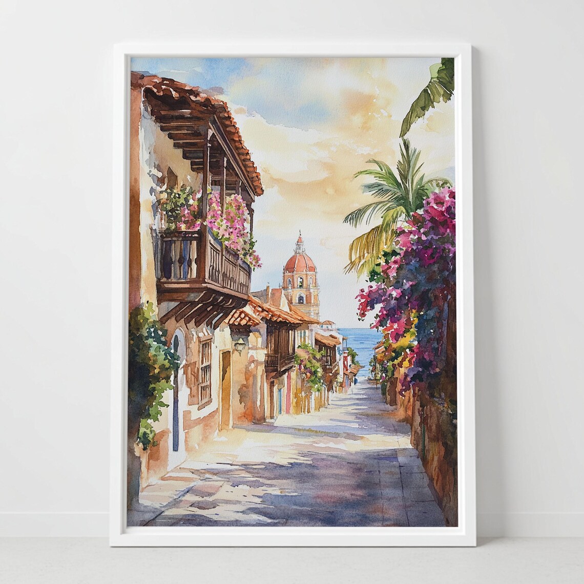Cartagena Colombia Old Town Street Cathedral Caribbean Poster