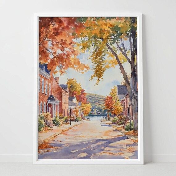 Cooperstown New York Historic Autumn Street Lake Scene Poster