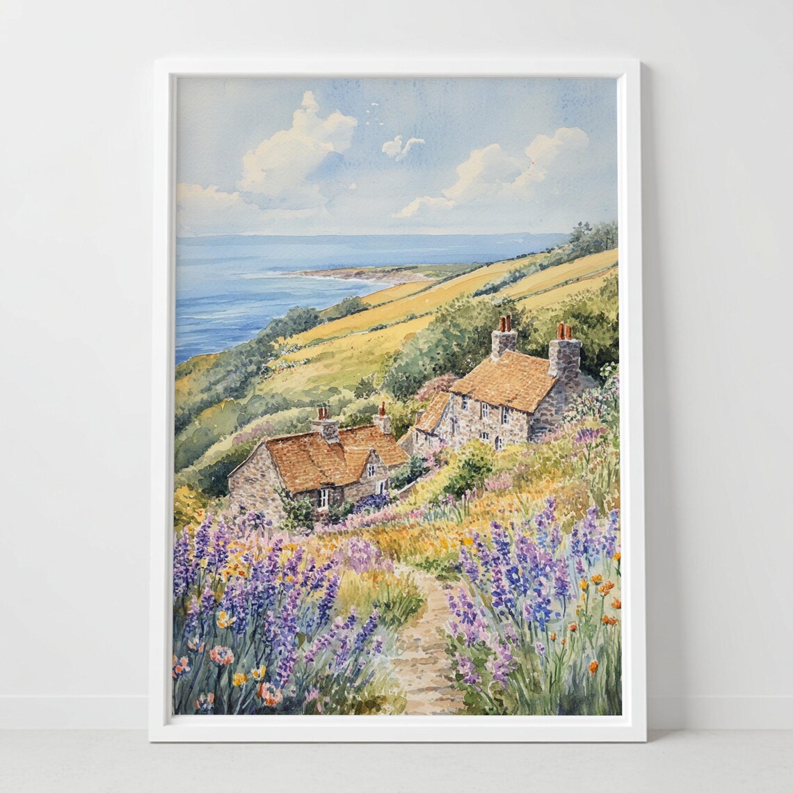 Dorset England Coastal Stone Cottages Wildflower Path Poster