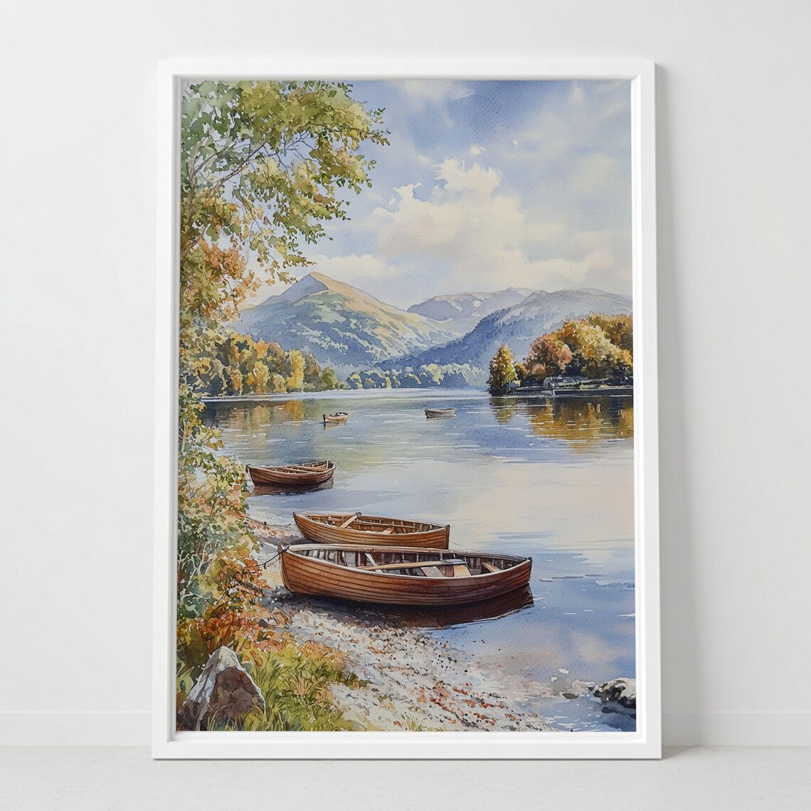 Derwentwater Lake District Rowboats Mountains Watercolor Poster