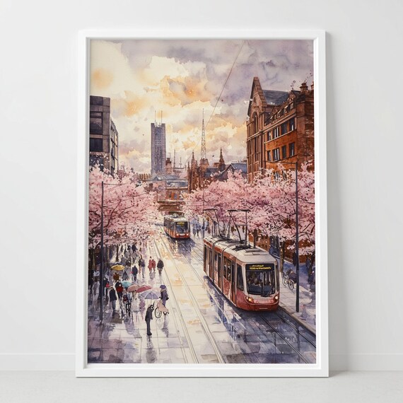 Manchester England Watercolor Art Print Cityscape Skyline Poster