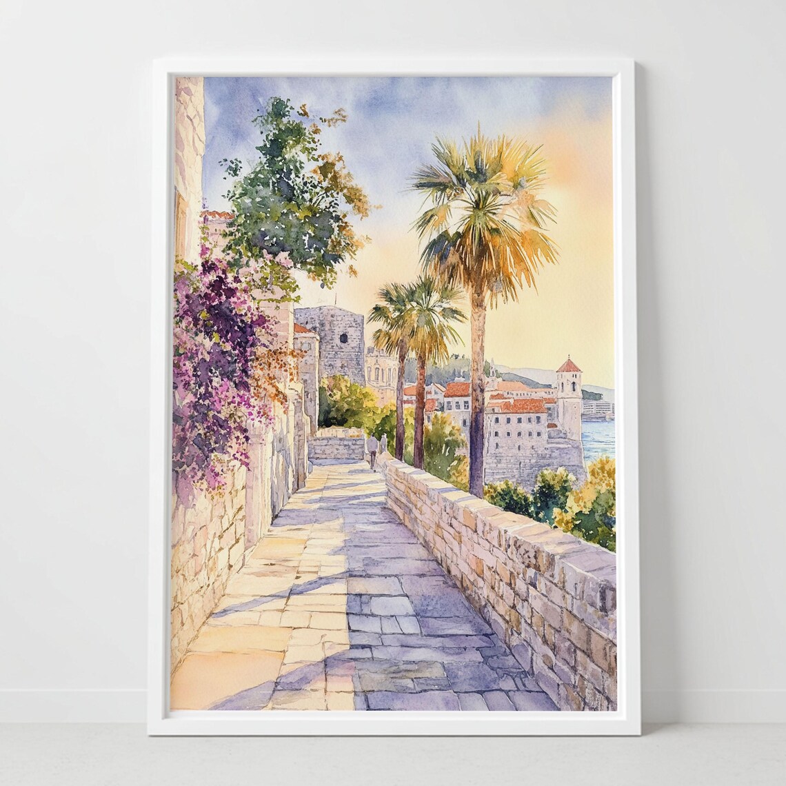 Split Croatia Old Town Stone Walls Palm Trees Watercolor Art Poster