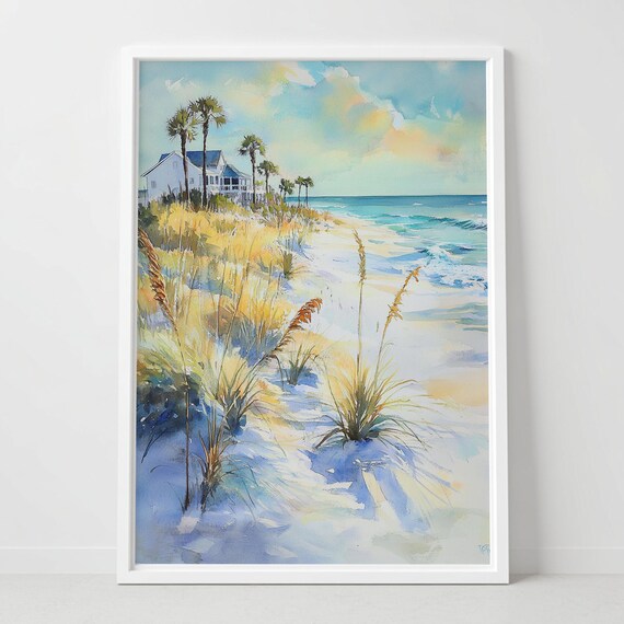 Pensacola Beach Florida Sunny Coastal Cottage Palms Dunes Poster