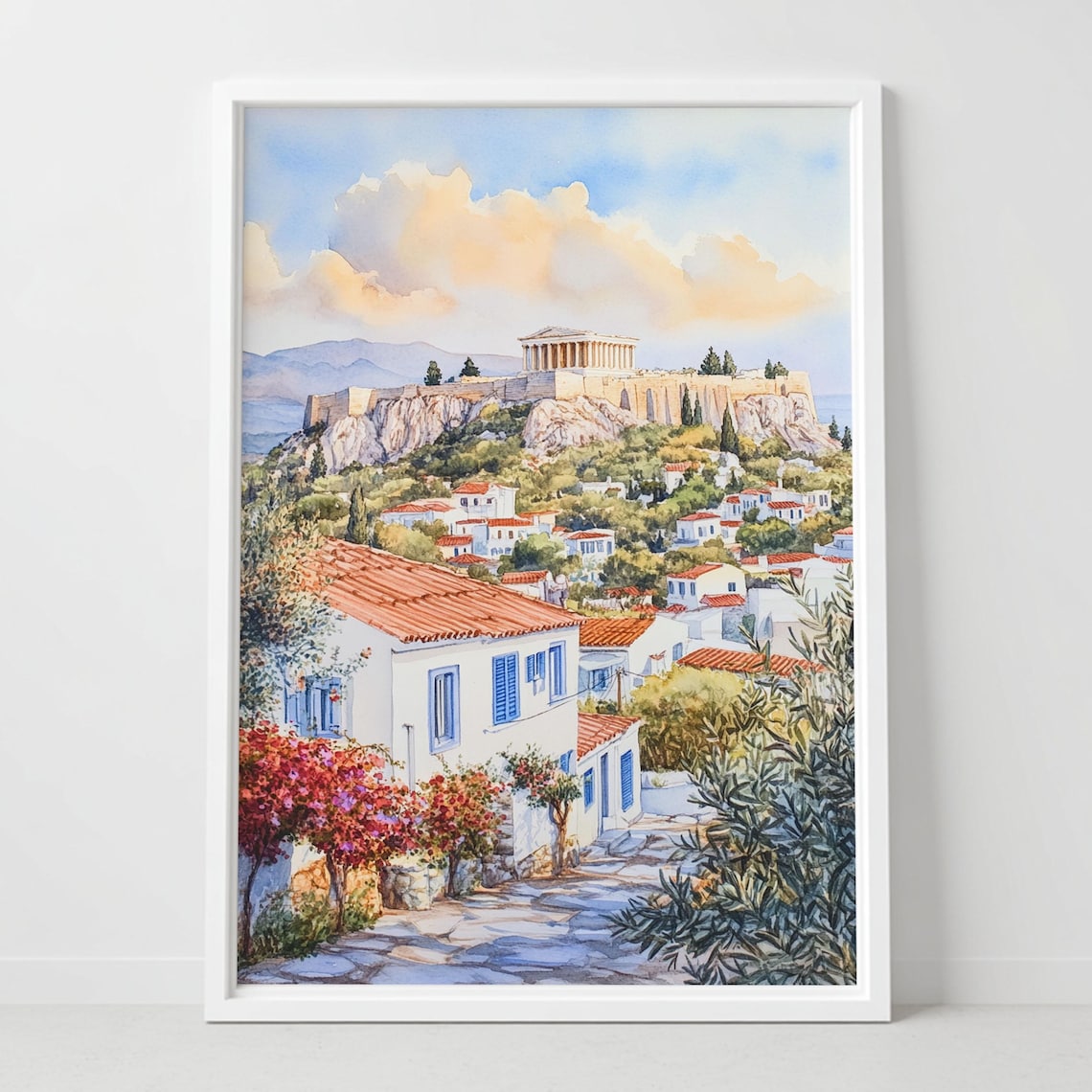 Athens Greece Acropolis Hill Ancient Ruins Watercolor Travel Poster