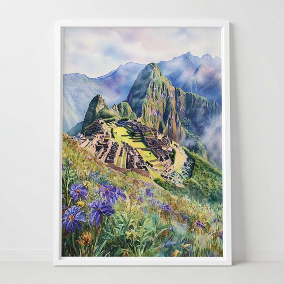 Machu Picchu Print Poster Peru Wall Art South America Gift Painting Decor Canvas Housewarming