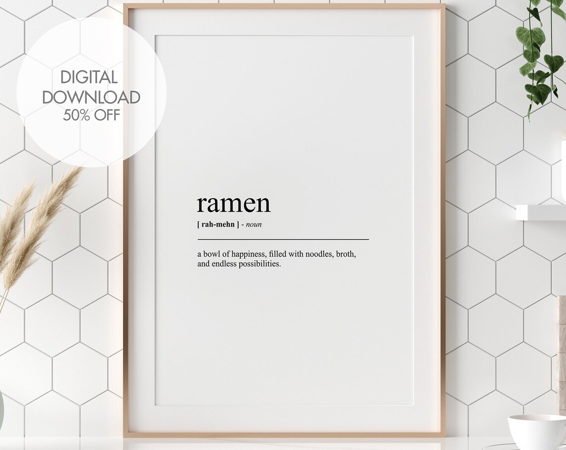 Ramen Funny Food Typography Word Definition Minimalist Kitchen Poster