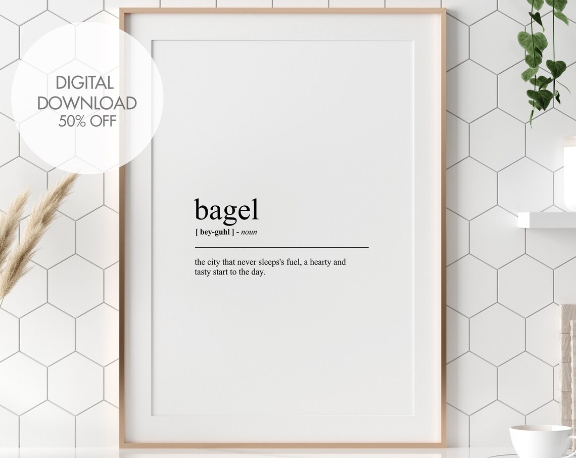 Bagel Funny Food Typography Word Definition Minimalist Kitchen Poster