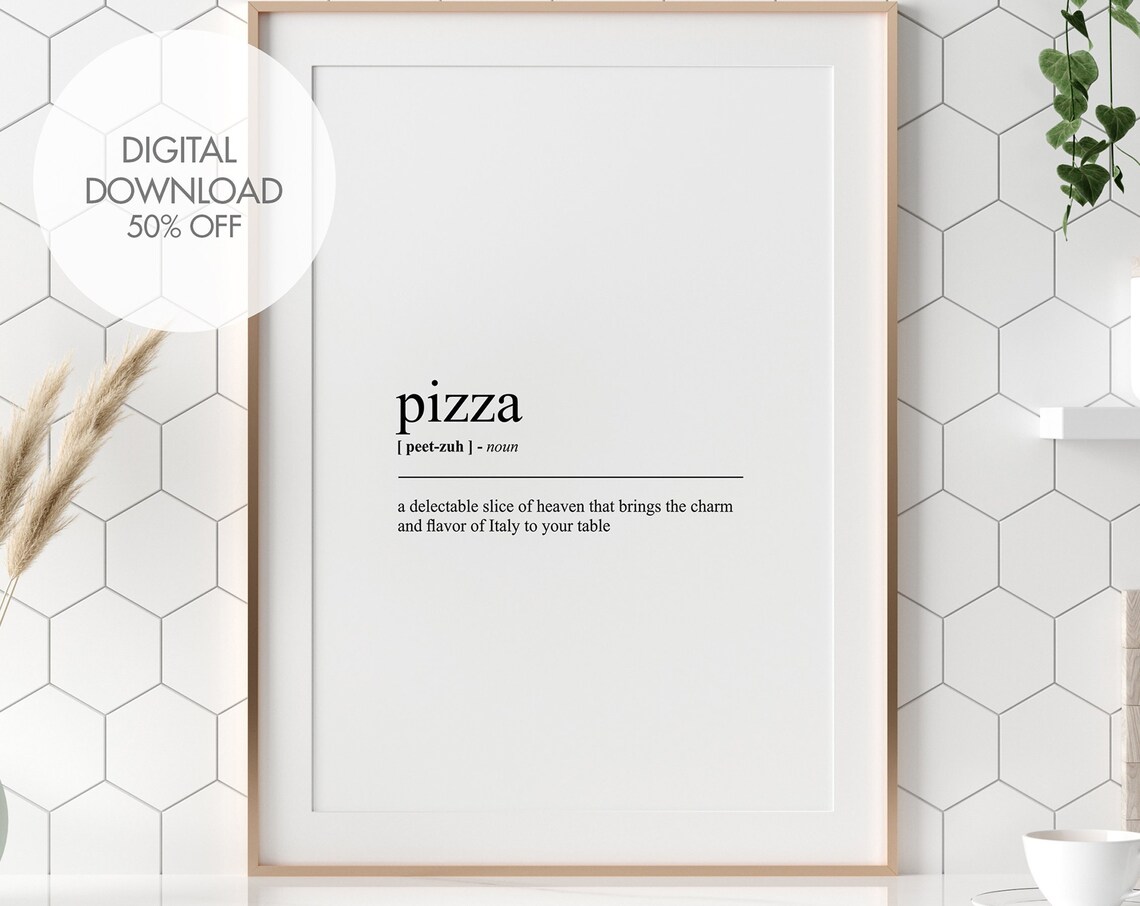 Pizza Funny Food Typography Word Definition Minimalist Kitchen Poster