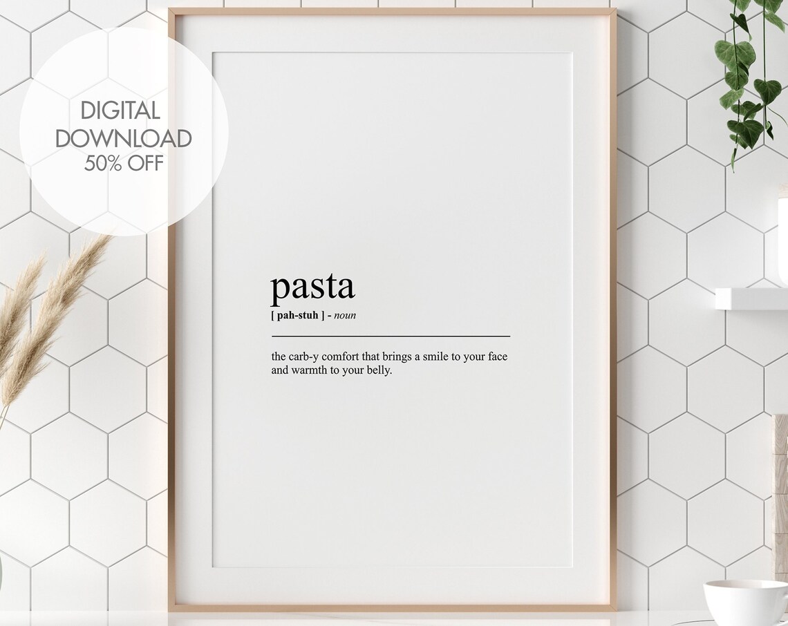 Pasta Definition Minimalist Dictionary Wall Art